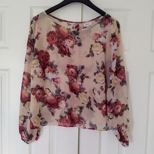Dynamite Floral Button Down Back Blouse Top Shirt